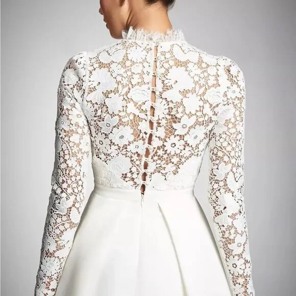 Sachin + Babi Anthropologie Cecelia Lace-Sleeve A-Line Pleated Midi Dress Sachin + Babi Anthropologie Cecelia Lace-Sleeve A-Line Pleated Midi Dress